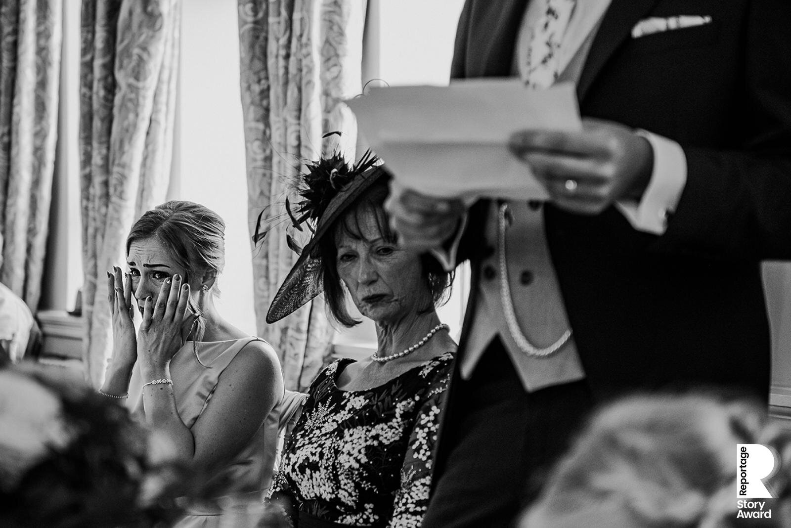  Brides sister crying during the grooms speech. 