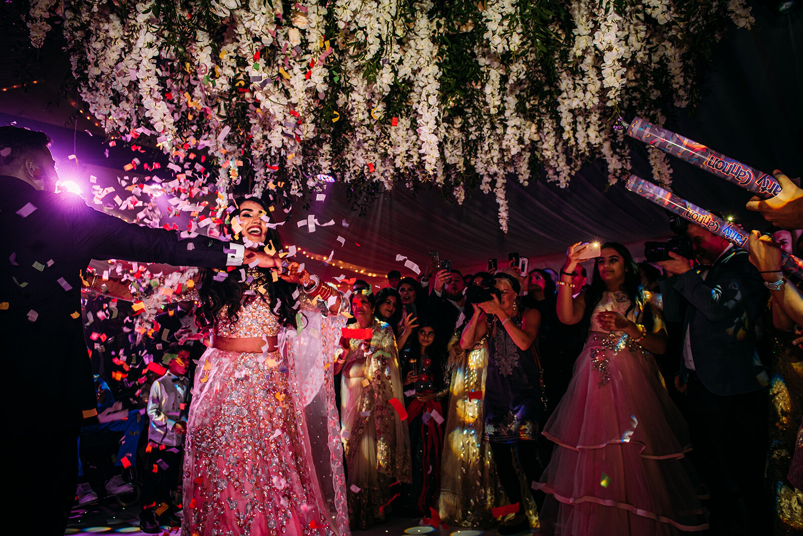  Indian dancing at Nunsmere Hall under confetti 