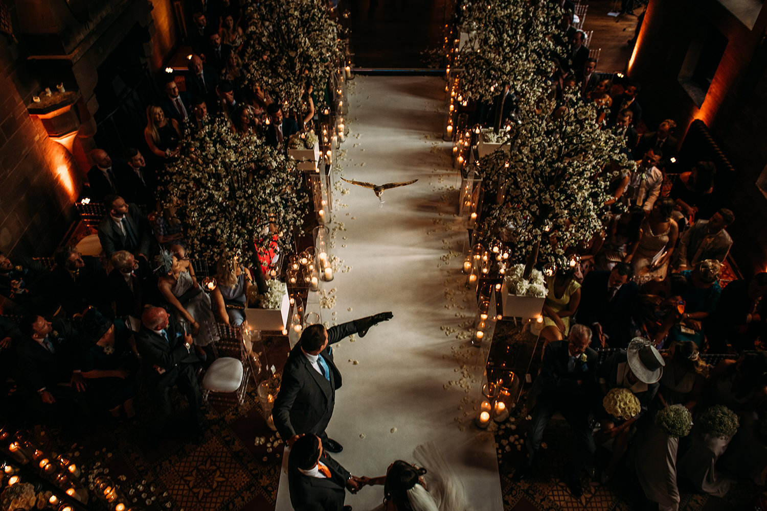  An owl flying down the aisle to deliver the rings. 