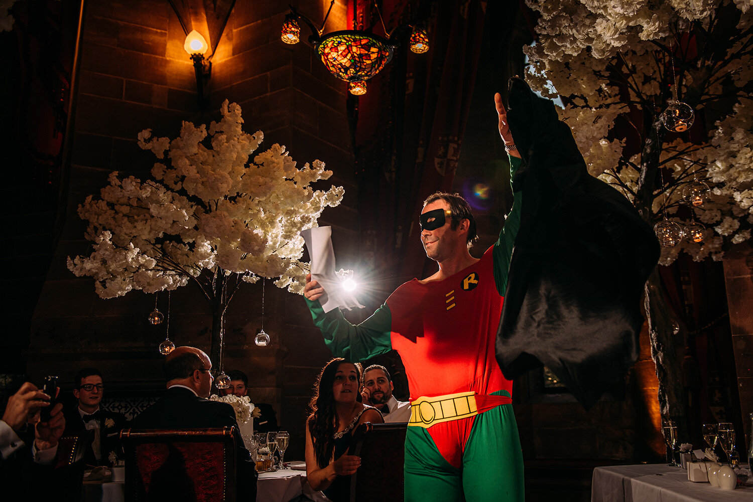  Bestman gives speech dressed as Robin from Batman. 