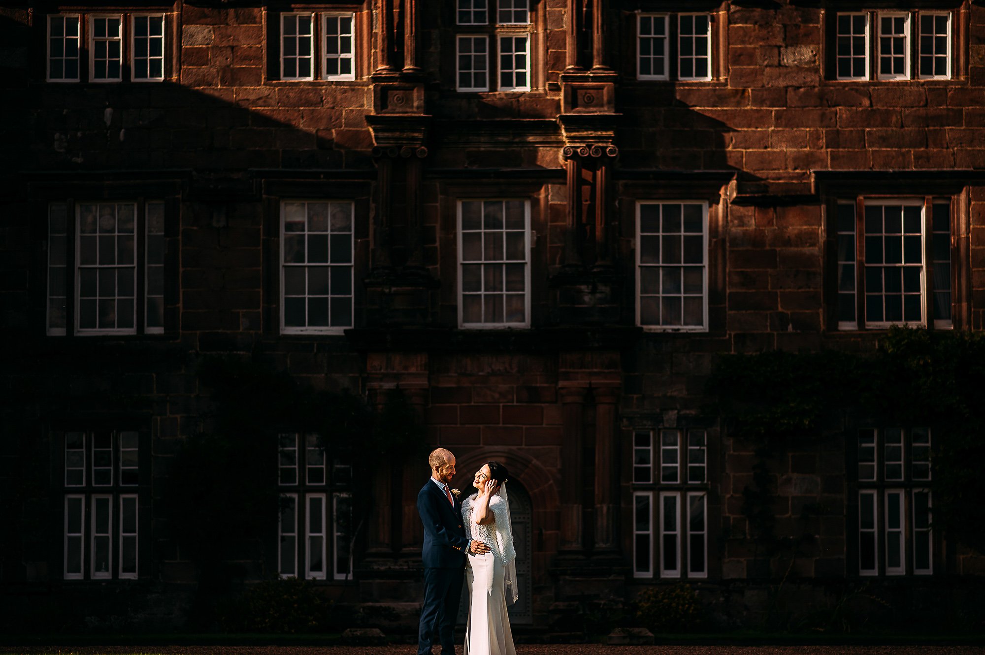  Bride and Groom in front of Browsholme Hall. 