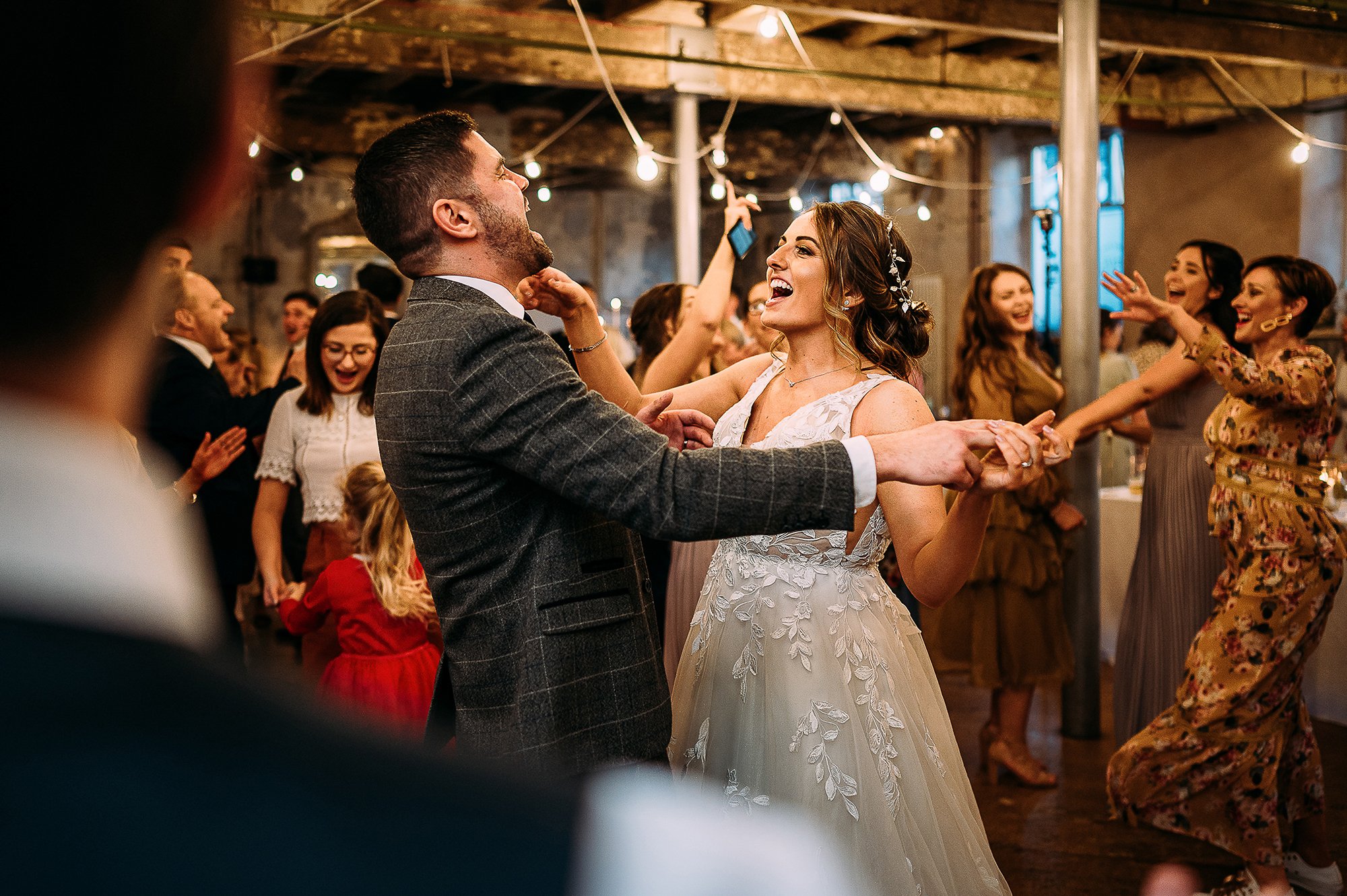  Fun bride and groom first dance at Holmes mill. 