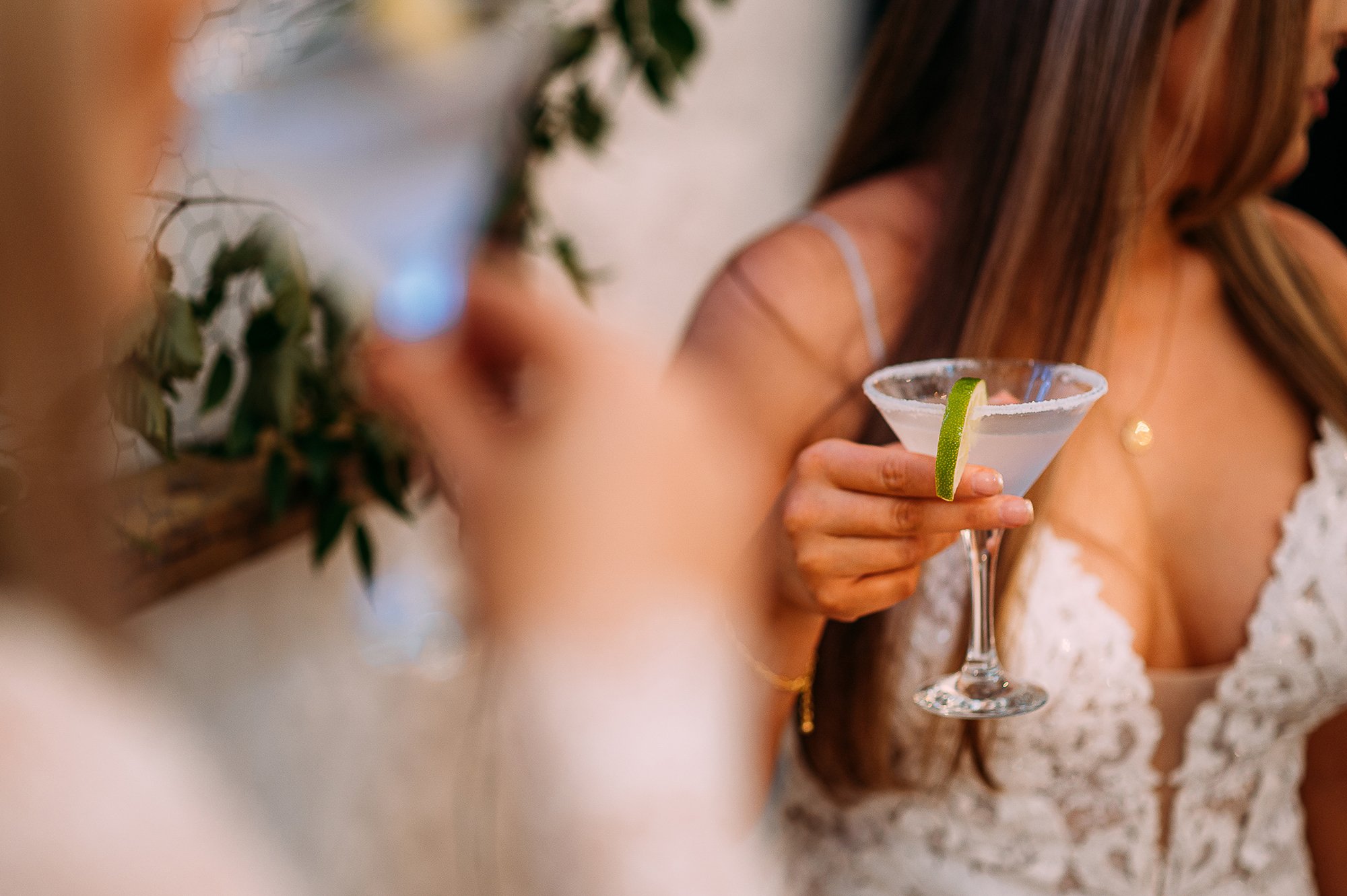  Brides having a cocktail straight after getting married. 