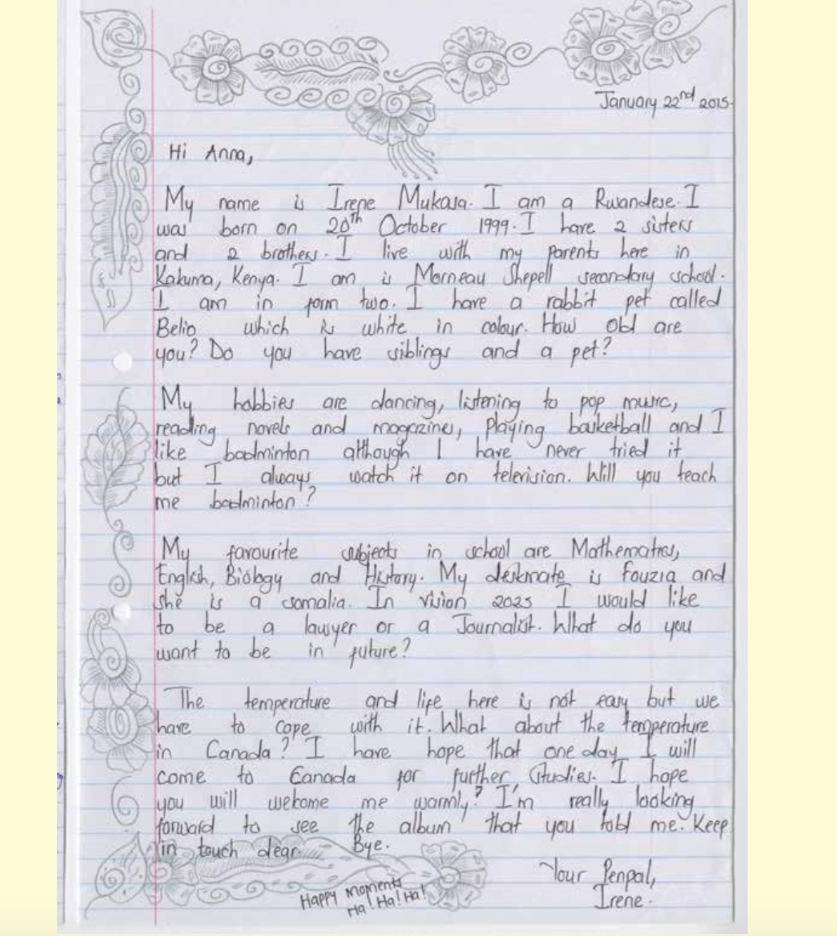 To Anna from Irene