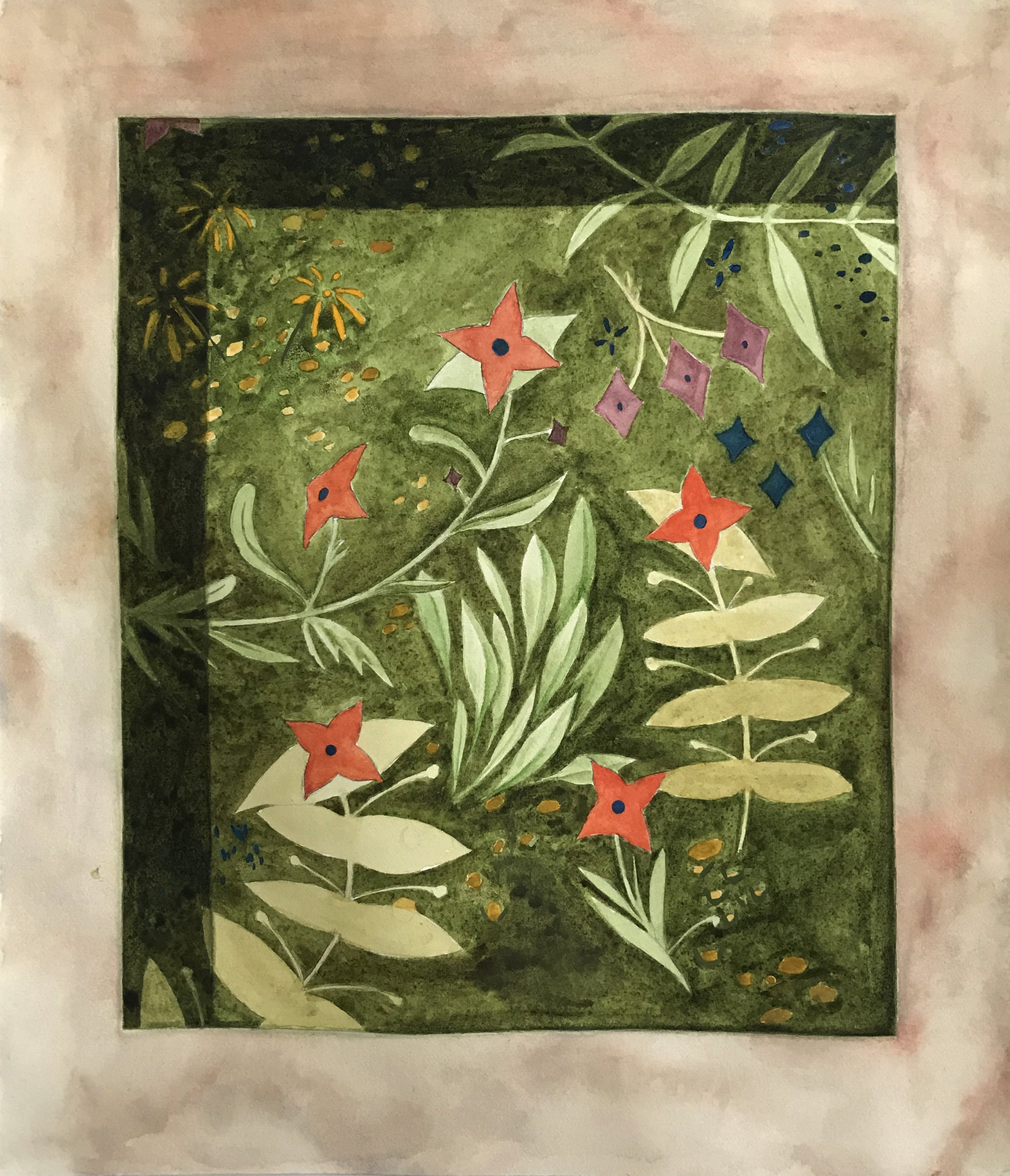  The Garden (Stigmata) Study  2019  Watercolor and gouache on paper  10 x 8.5” 