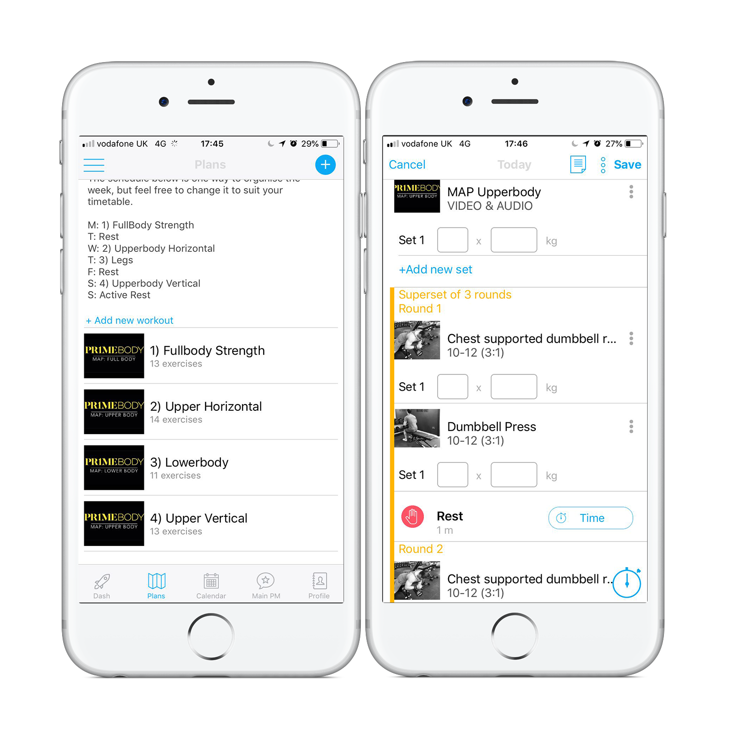 An idea of one of the Muscle Onramp microcycles and how the app tracks your workout with fantastic videos, descriptions and clear measuring and set rest times.