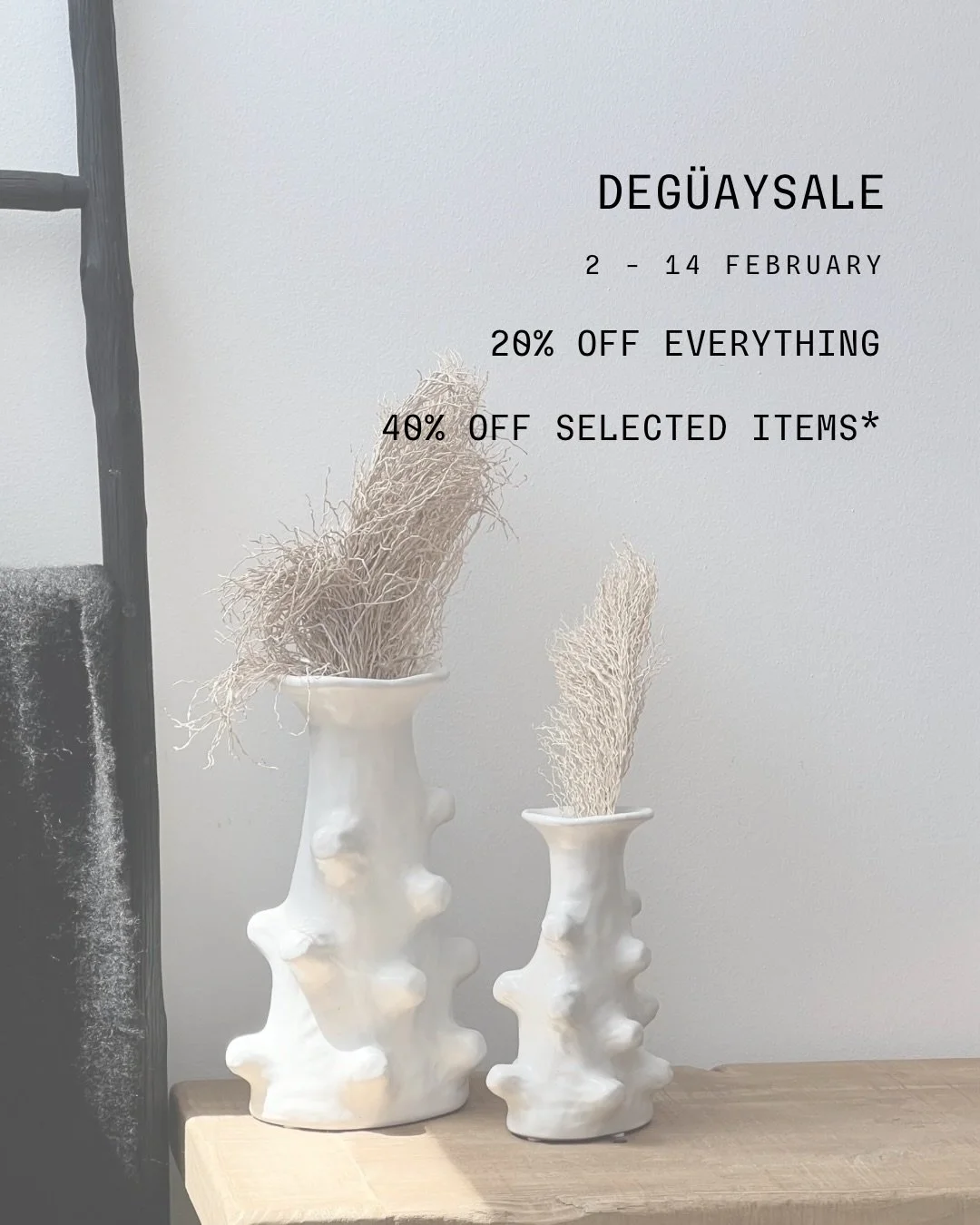 Our DEG&Uuml;AYSALE is here ✨&nbsp;Enjoy 20%* off storewide and 40%* off archive pieces from February 2 to 14.

Furniture, home decor, textiles and timeless objects  all chosen to bring calm, comfort and Mediterranean warmth into your space. Thoughtf