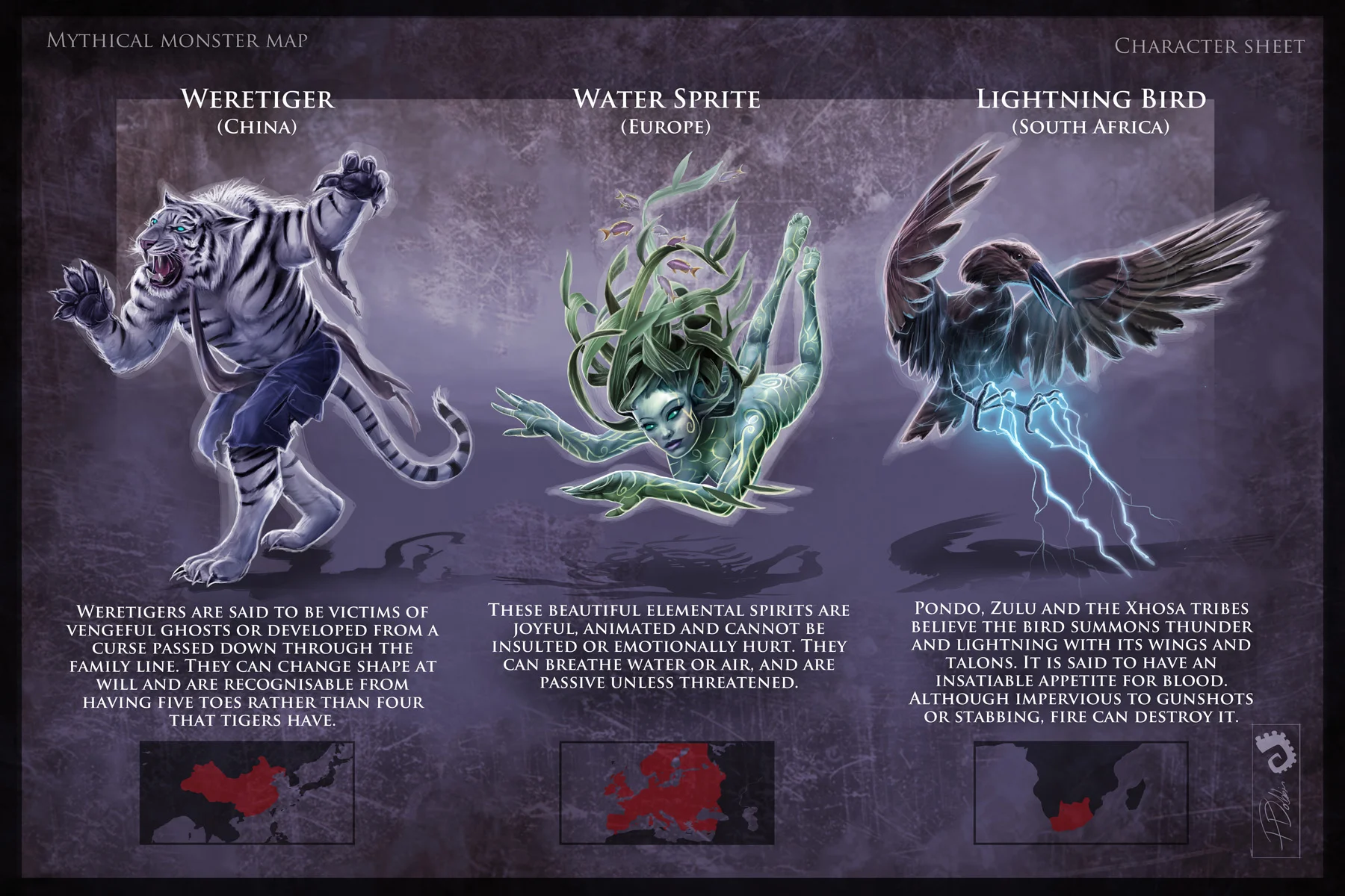 Monsters 08 - WereTiger, Water Sprite & Lightnig Bird.jpg