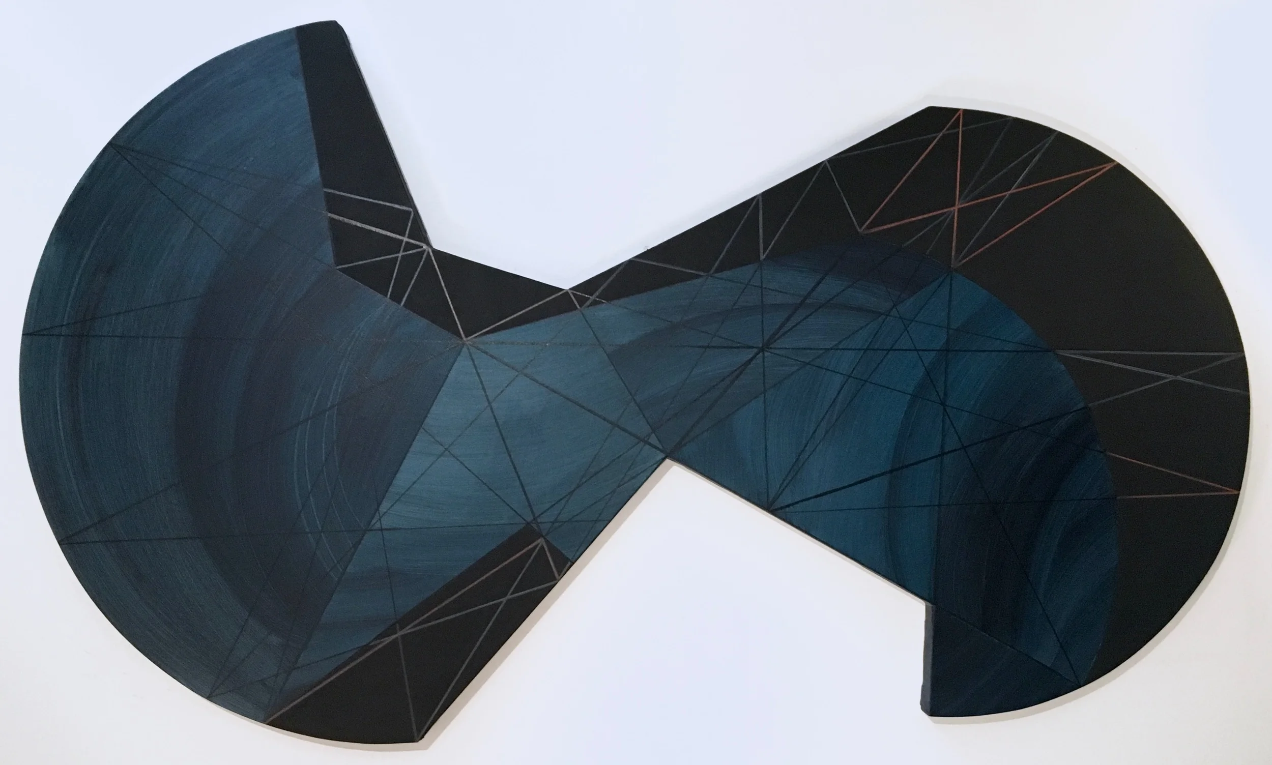 CONVERTED DEFLECTION , 2016, acrylic and enamel on shaped canvas, 36.5 x 62 inches