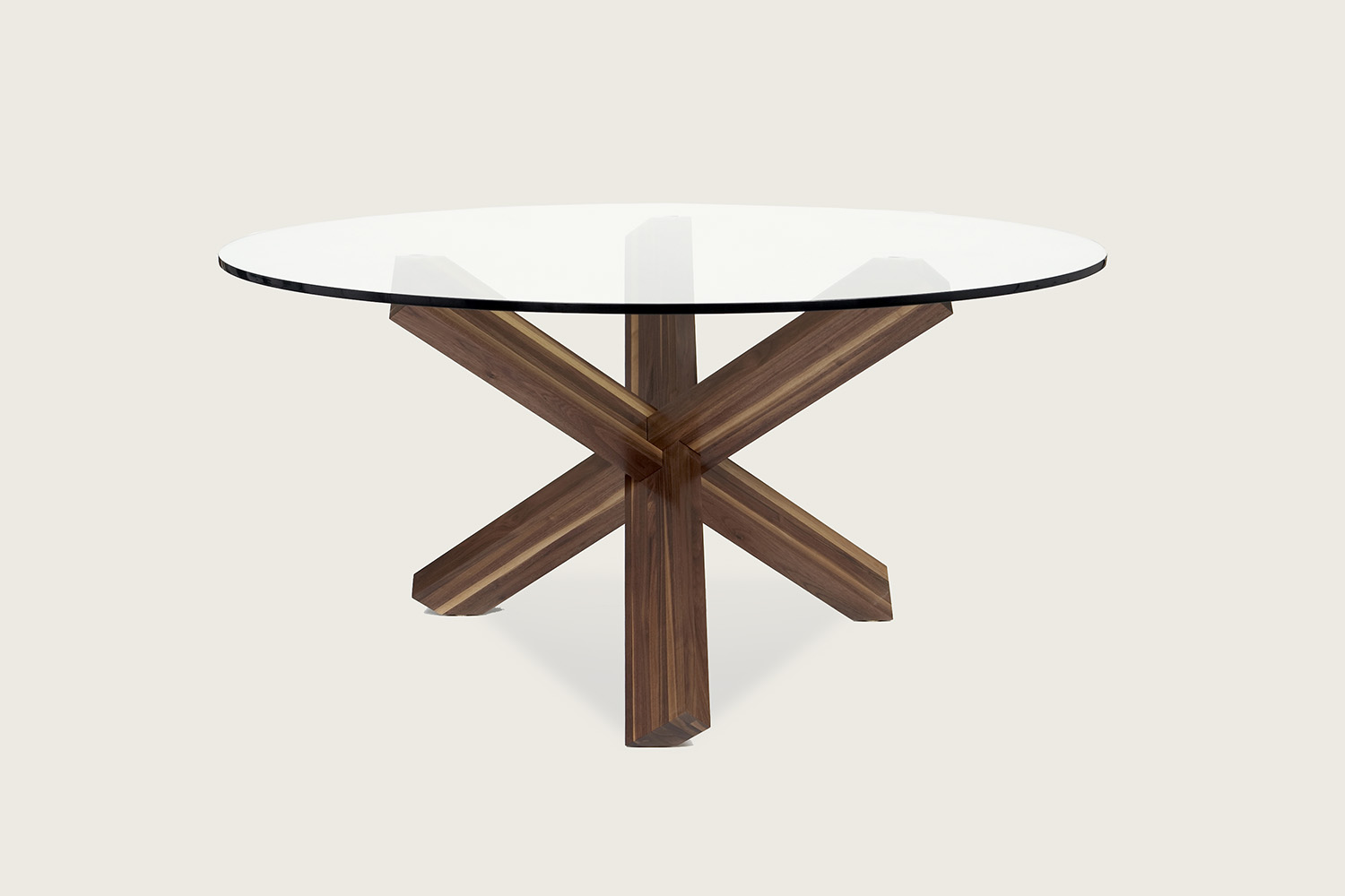 Think Pedestal Dining Table in solid walnut with glass top - Speke Klein