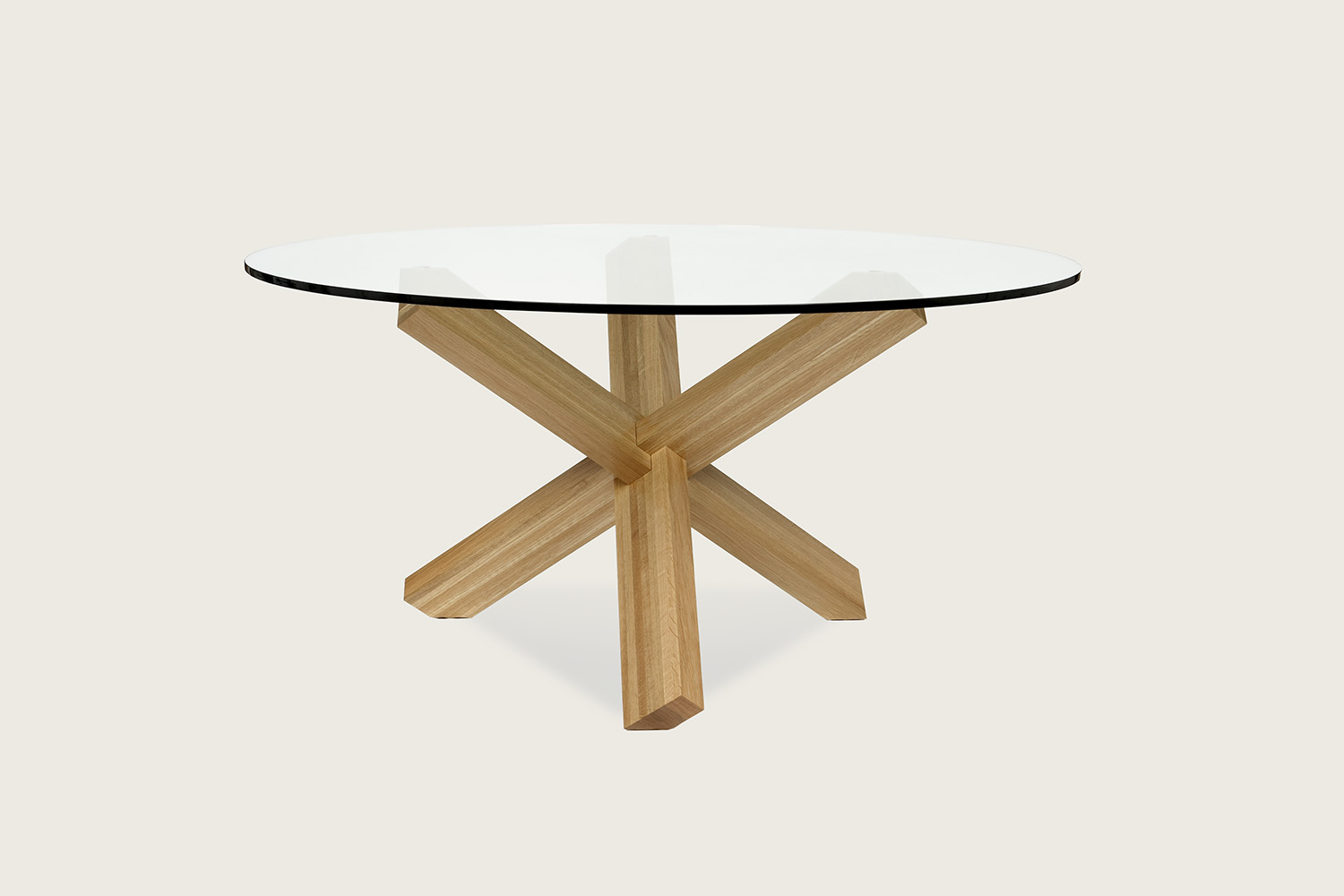 Think Pedestal Dining Table in solid oak with glass top - Speke Klein