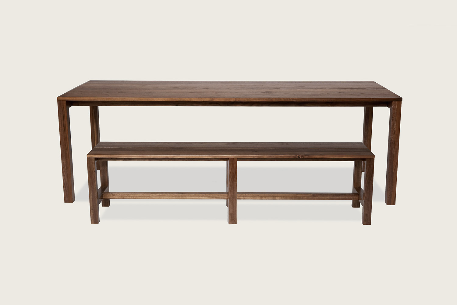 Quinn Bench in solid walnut, shown with Quinn Table - Speke Klein