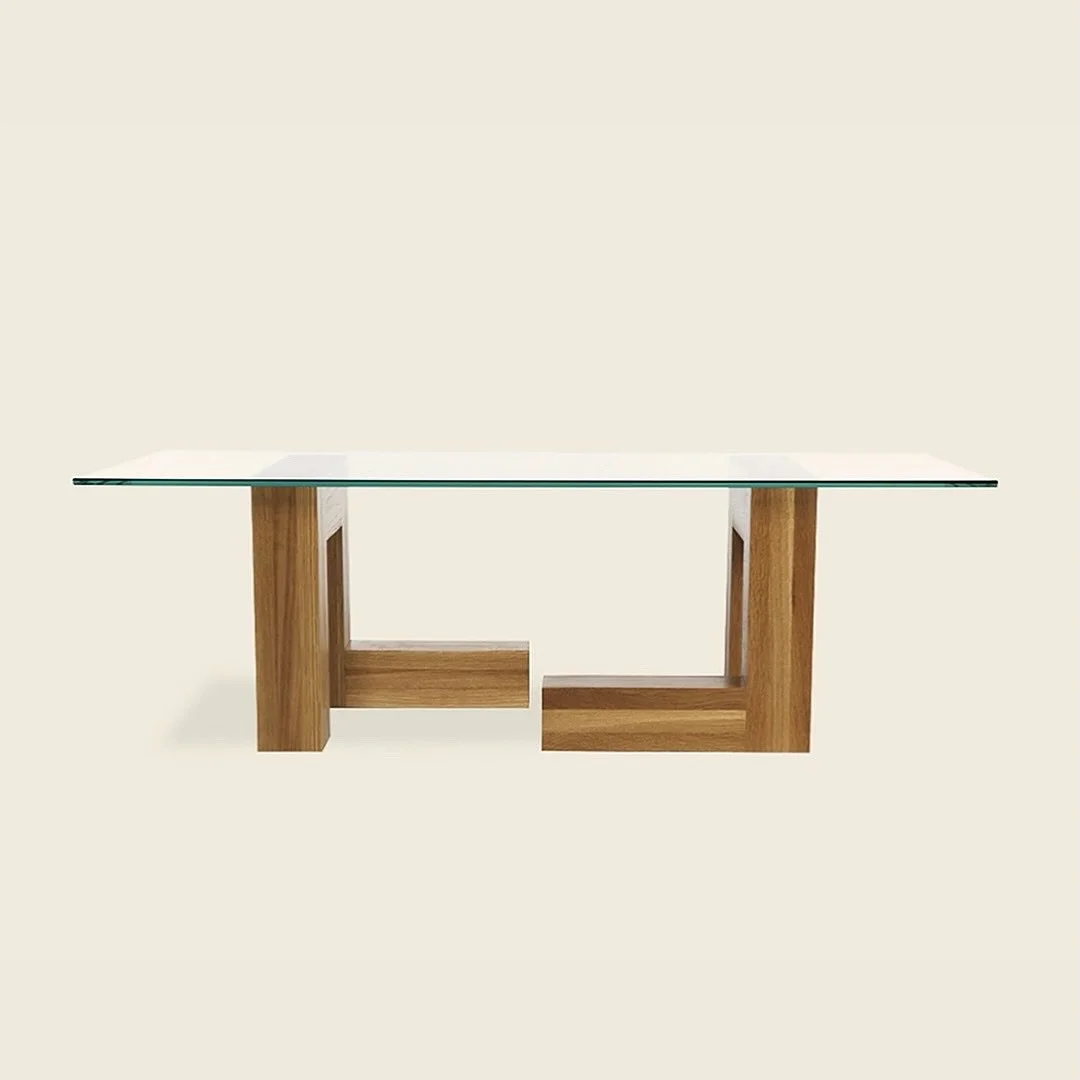 4x4 coffee table. A modular solid wood base that can be placed in different positions depending on your mood, capped by a rectangular clear glass top. Customization of dimensions is possible. Design by Wales and Wales, UK. 

#rectangularcoffeetable #