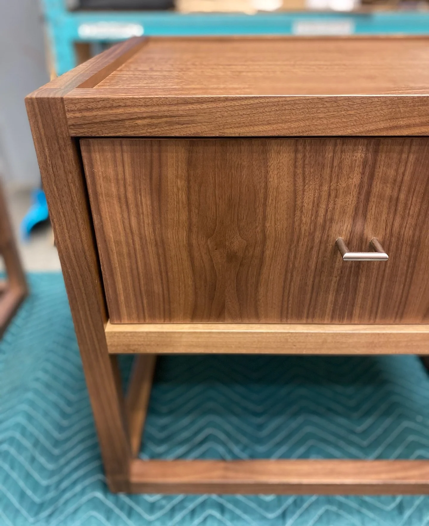 Detail. Petits Fours Nightstand 
Walnut, with nickel-plated drawer pull. 
Customize to suit your space. 

#bedroom #nightstand #bedsidetable #sidetable #livingroom #customfurniture #customfurnituretoronto #interiordesigner #finefurniture #moderndesig