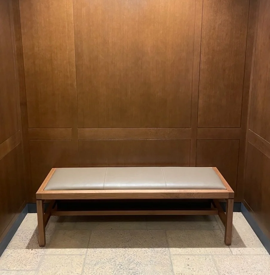 Custom Bench for Yale University Manuscripts and Archives. 
Solid oak with leather upholstery. 

#yale #librarydesign #universitydesign #bench #seating #foyerdesign #interiordesign #hospitalitydesign #customfurniture #customfurnituredesign #customfur