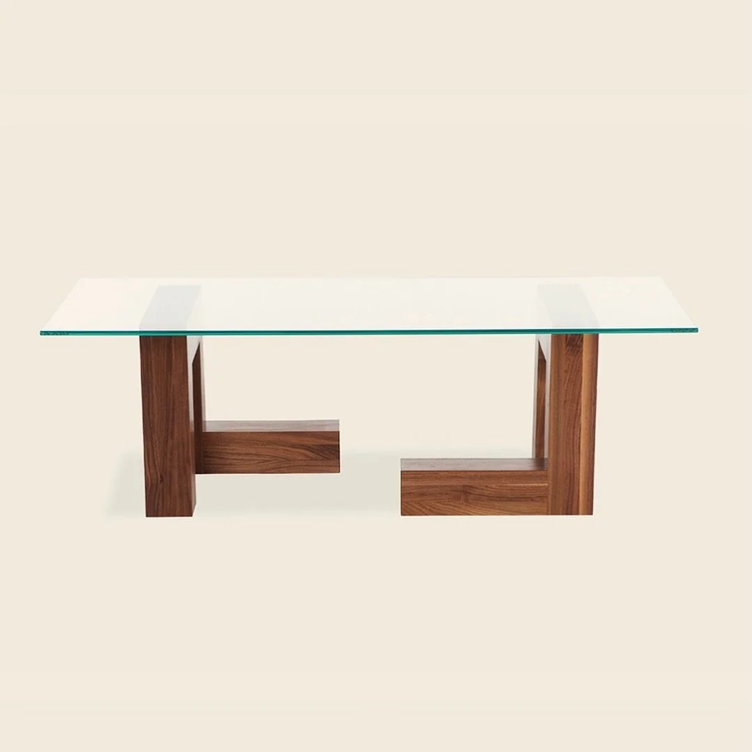 4x4 Coffee Table. 
Versatile and adjustable. Solid walnut or solid oak base with rectangular clear glass top. 

#livingroomfurniture #minimalfurniture #interiordesignideas #customfurniture