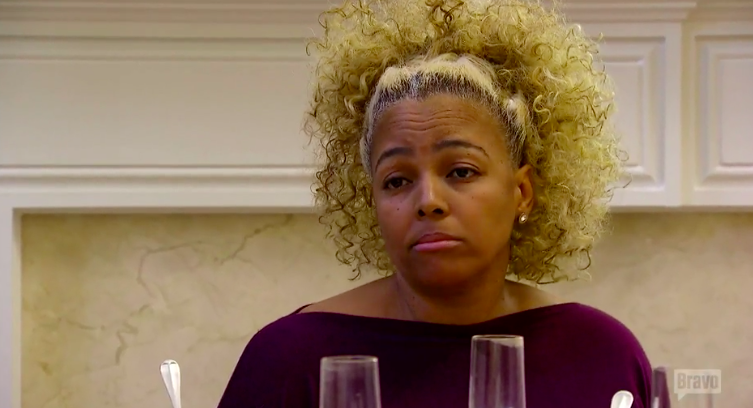 Kim Fields listens to Kenya Moore's lesson on makeup historiography at her "Beatless Brunch." Watch the clip from Season 12 of The Real Housewives of Atlanta "Beauty & the Beat" here .
