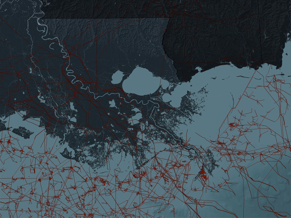 The webs and pipelines of southeastern Louisiana. Cartography by Jakob Rosenzweig.
