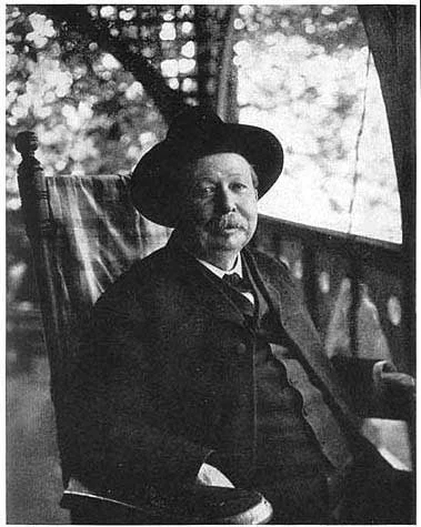 Joel Chandler Harris on the front porch of his West End home.