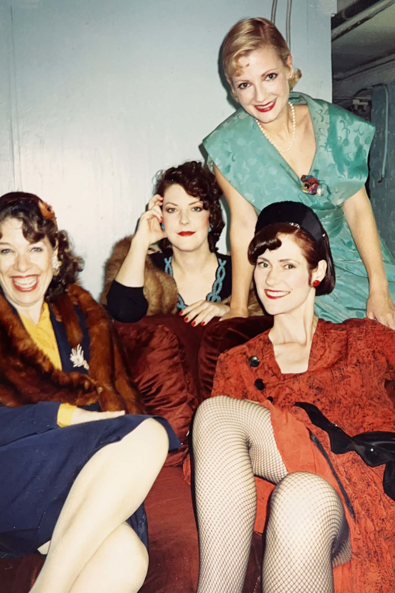 Photo of 4 actresses including me in costume backstage at Don't Tell Mama
