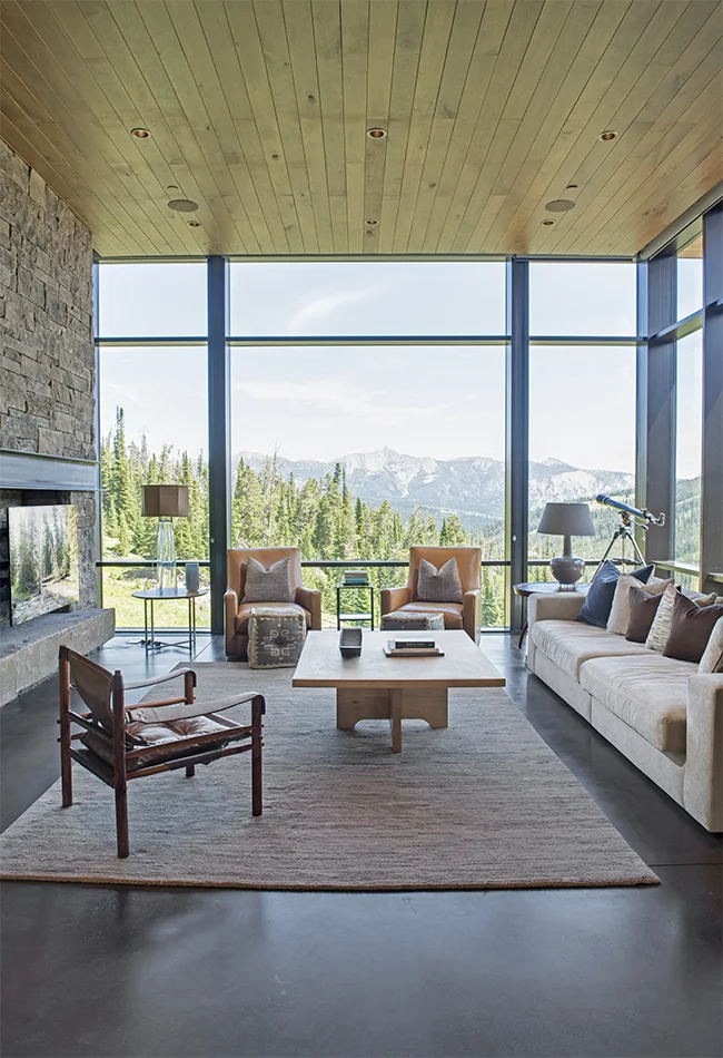 I love this home! Pearson Design Group did a phenomenal job designing this modern mountain home. Looking out this window not only do you see the stunning views of the Spanish Peaks but it also looks out over the spacious deck below. The views from this great room do not disappoint.