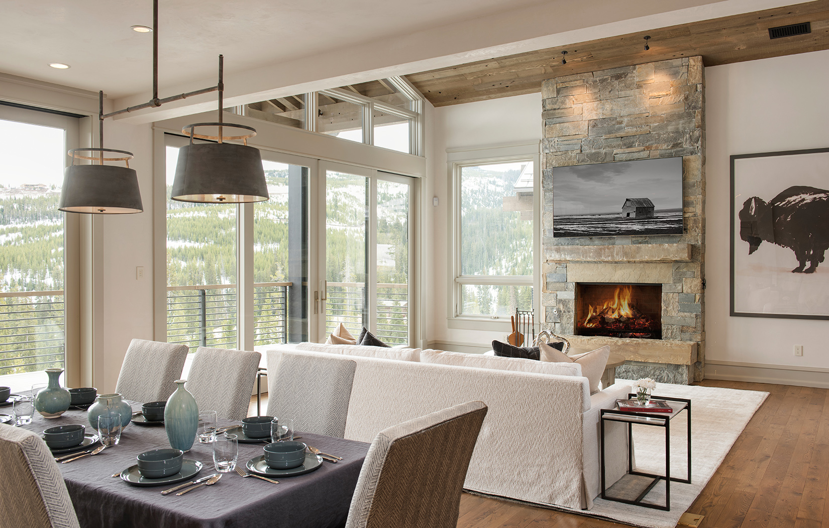I love the open layout of this bright slope side Locati Architects designed home at Yellowstone Club .