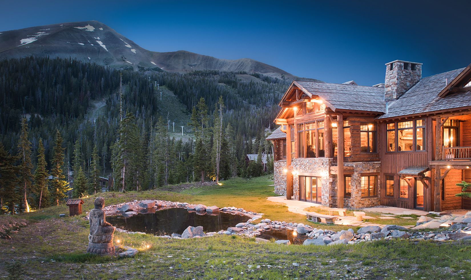 This stunning mountain home sits far back in Yellowstone Club overlooking Lone Peak, Pioneer Mountain, and Cedar Mountain.