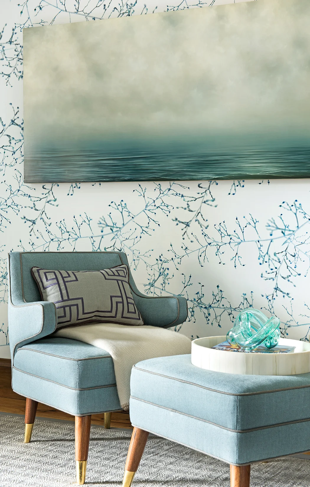 I love the color and the calmness of this space. I just feel like it is the perfect place to relax and reflect. Love it!! Interior Design - Kelly Hohla Interiors