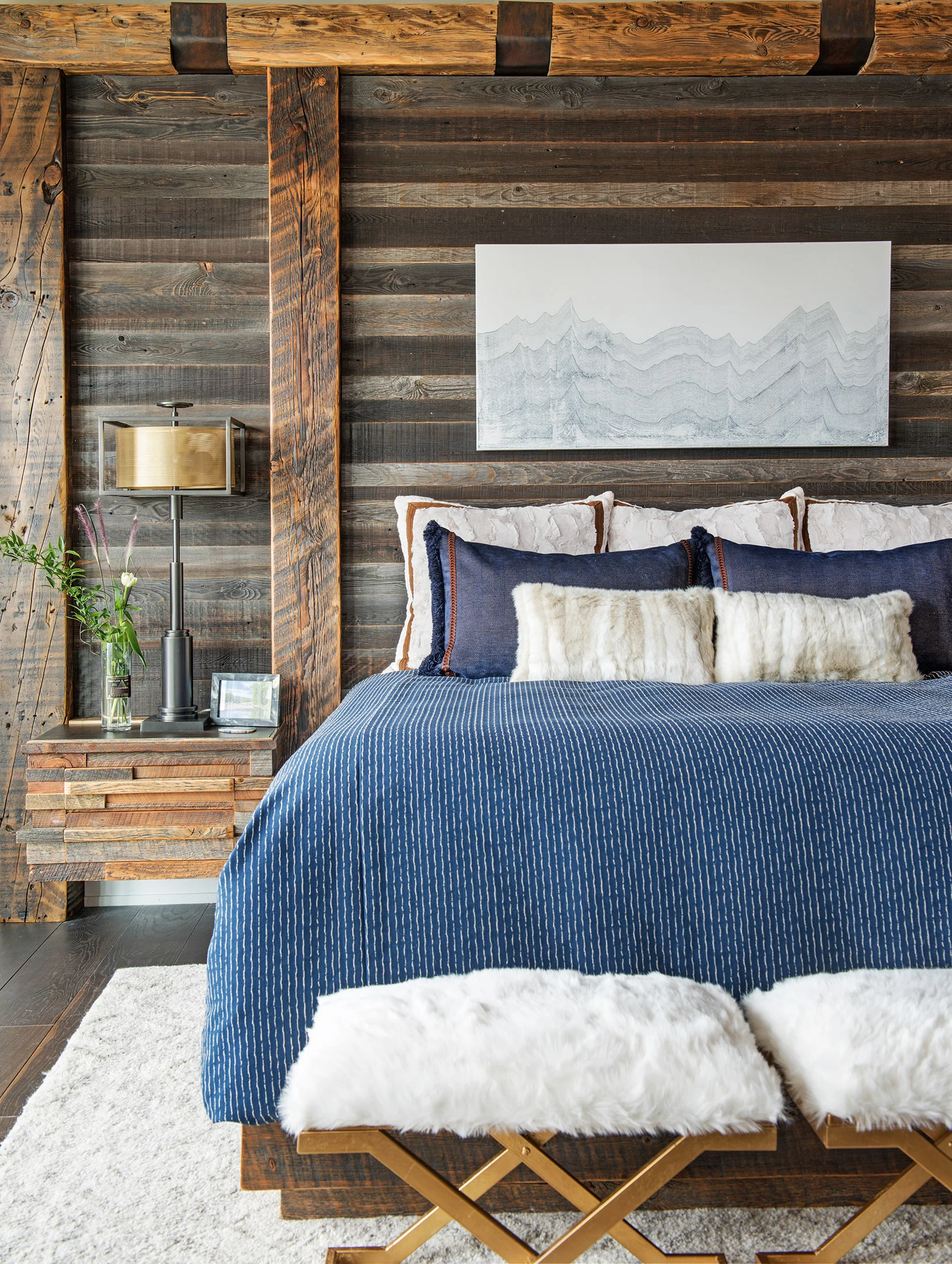 This custom wall and floating night table are simply stunning! Design by The Varda Group .