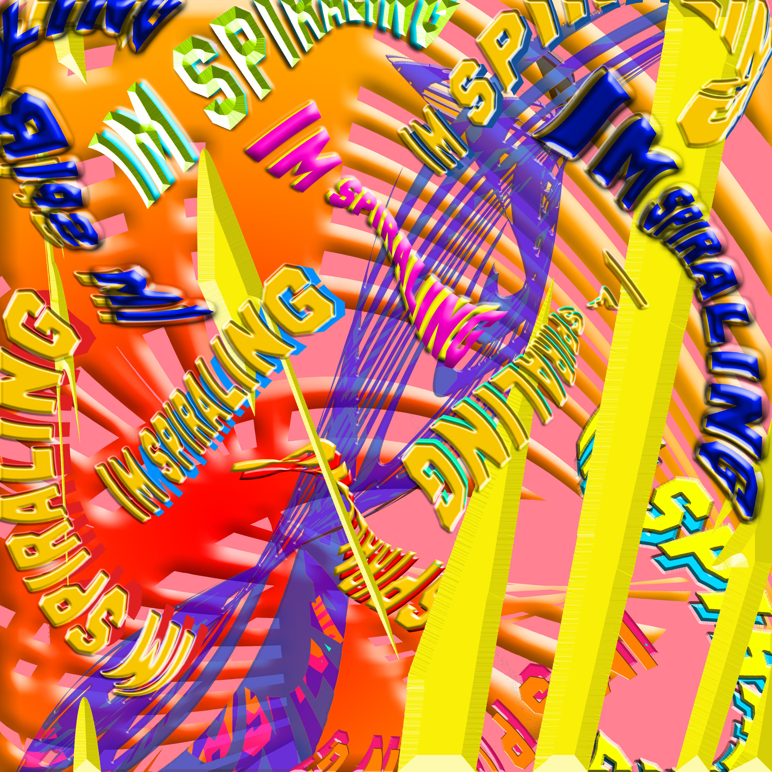Digital collage made entirely out of the phrase “I’m Spiraling”