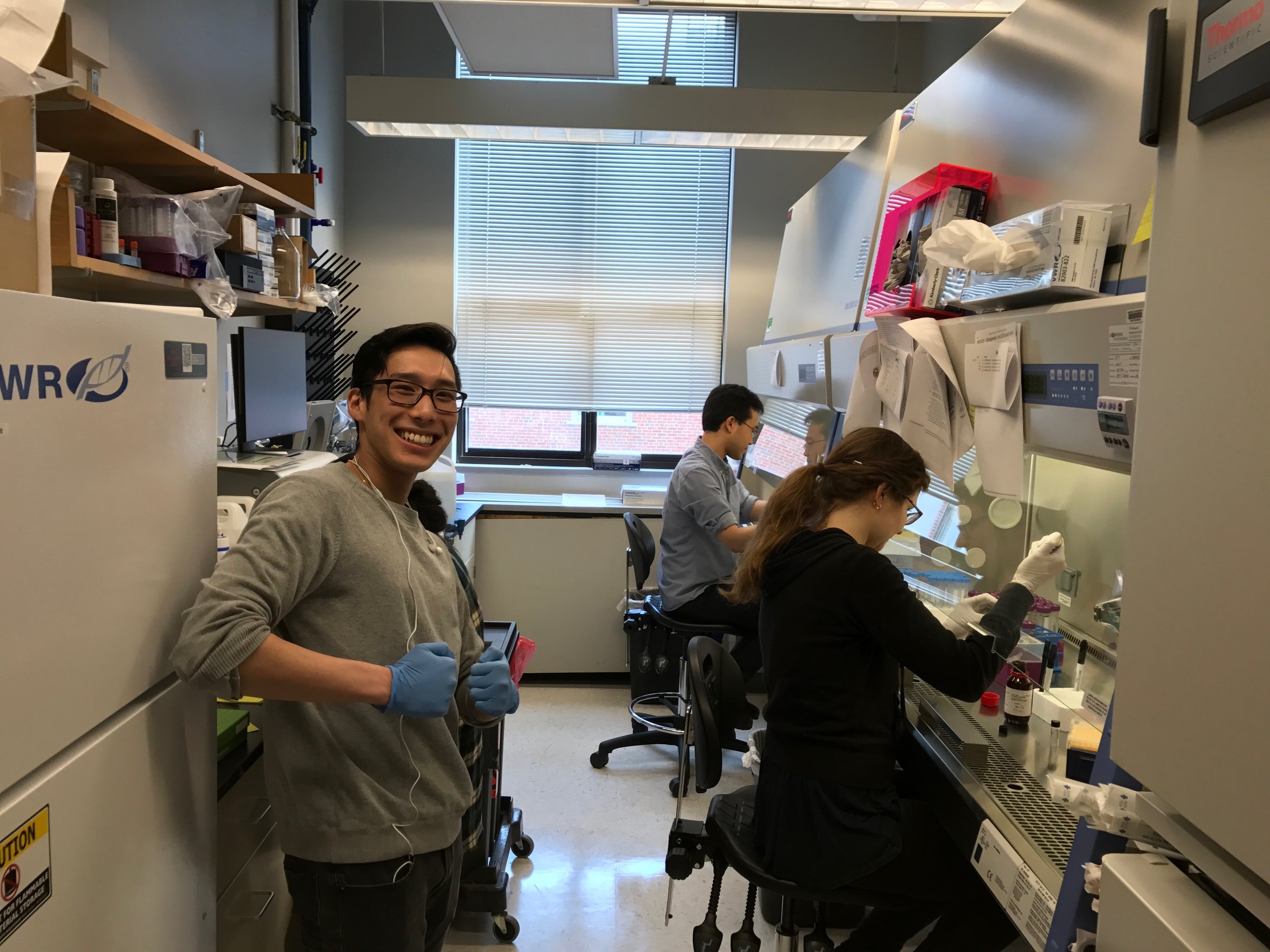 As any synthetic chemistry lab does, we all appreciate a high enantiomeric or diastereomeric excess. However, generating multiple substrates in one flask has proven to be quite useful as YP and Amanda begin to test some of the compounds that they have been working on over the past few months. Also pictured in the foreground is Kevin, who is, in general quite excited about biology. Cindy is also in this picture somewhere...