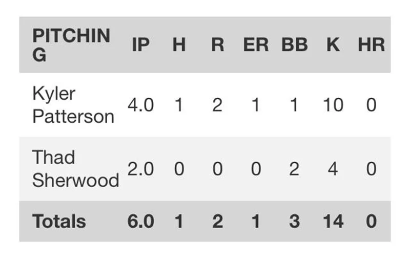  Pitching Stats for Patterson & Sherwood - CHS Official Game stats