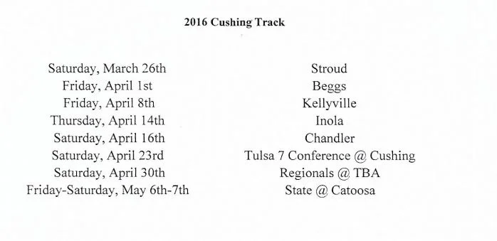 CHS Track & Field Schedule