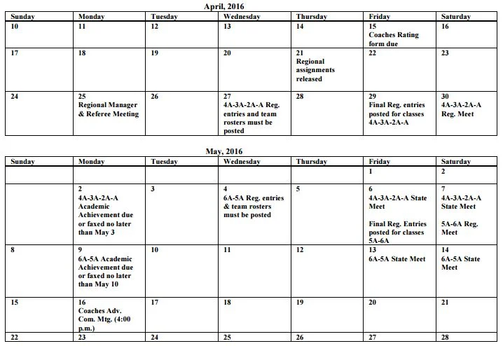  2016 OSSAA tack & Field Schedule