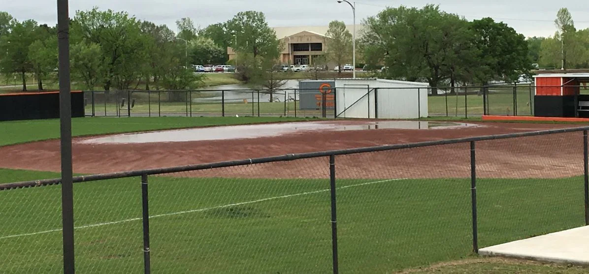 Estimated to be ankle deep between first and second base. Photo by RDMGtv