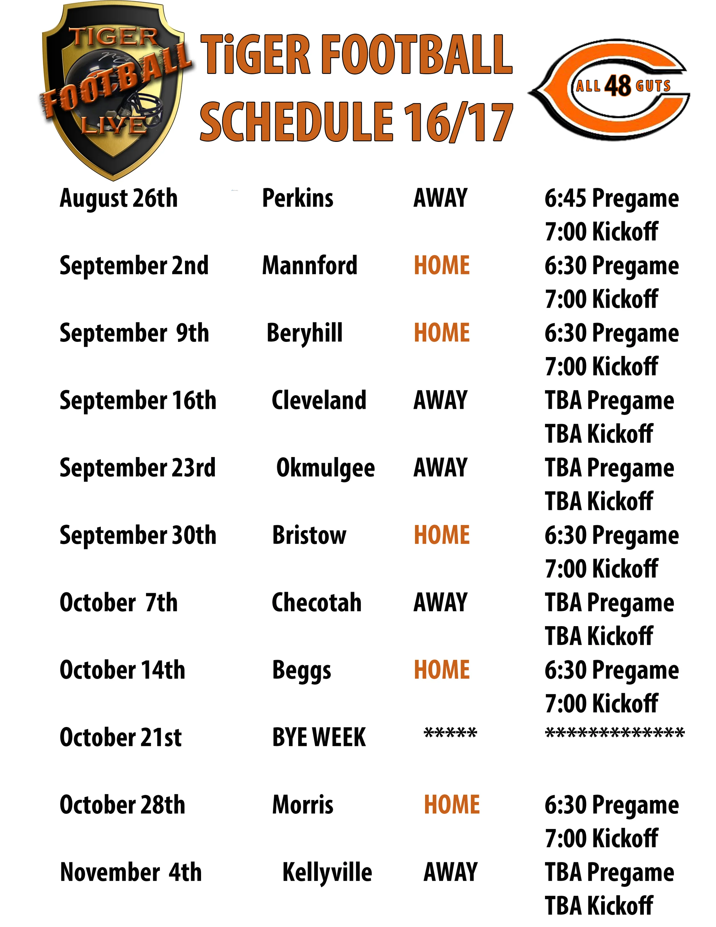 **Hall Of Fame Induction Ceremony September 2nd - **Homecoming September 30th - ** Senior Night October 28th - All ceremony dates are still subject to change.