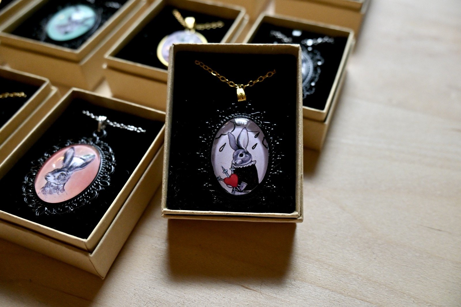 Three of Swords Rabbit Tarot Necklace