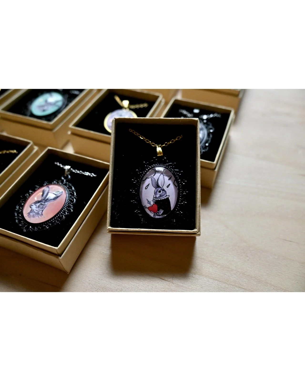 Three of Swords Rabbit Tarot Necklace