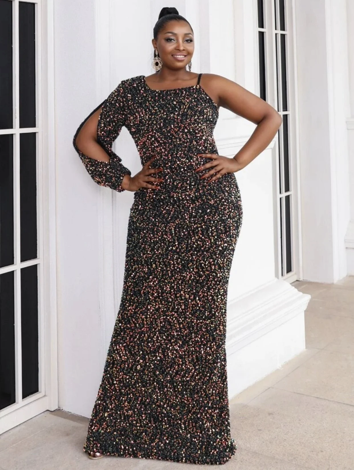 Ever Pretty One Sleeve Curvy Size Dress 