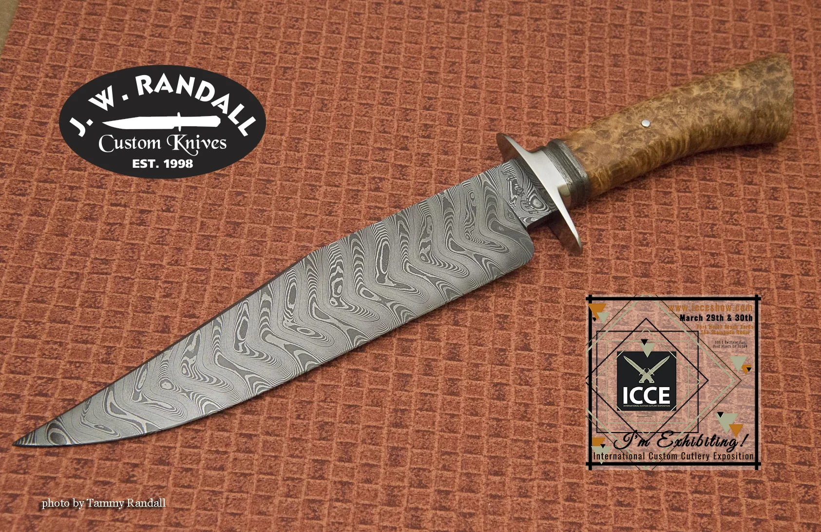 Chevron Fighter - 8 7/8” blade, stainless guard, wrought iron spacer with black ash burl handle