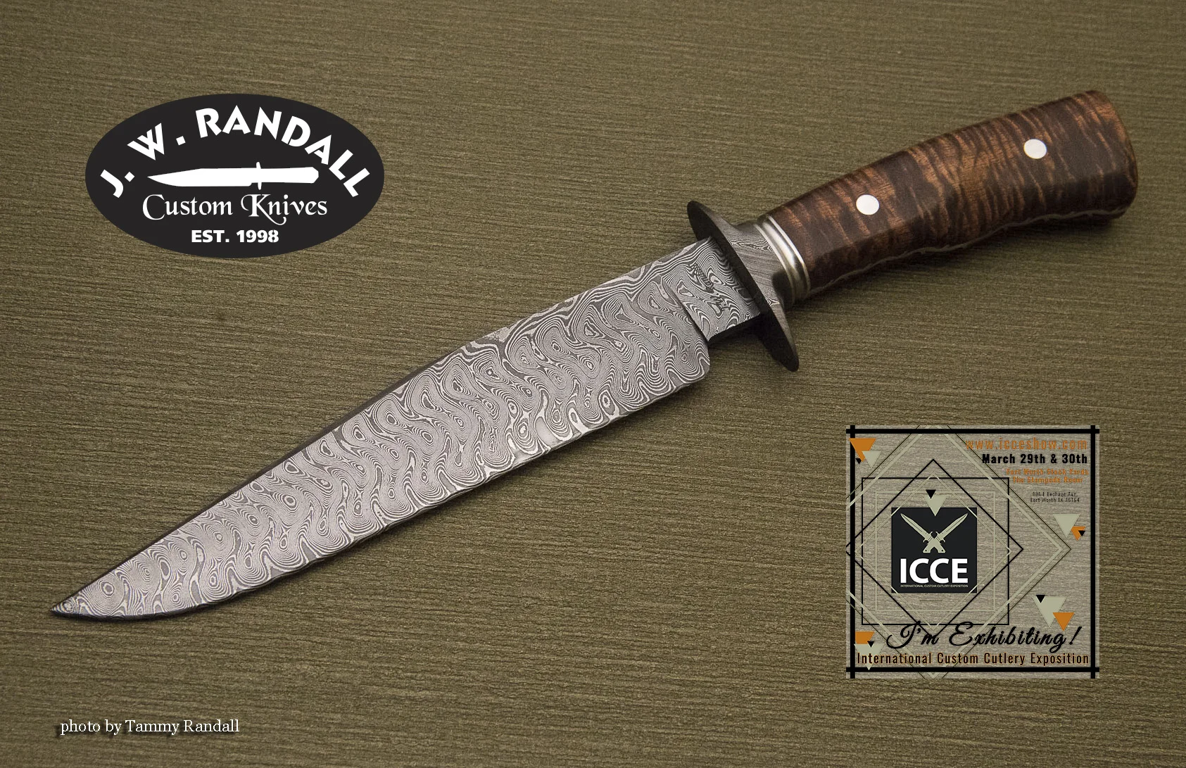 Texas Wind fighter - 7 7/8” blade, damascus guard, grooved stainless spacer, file worked false frame with koa handle