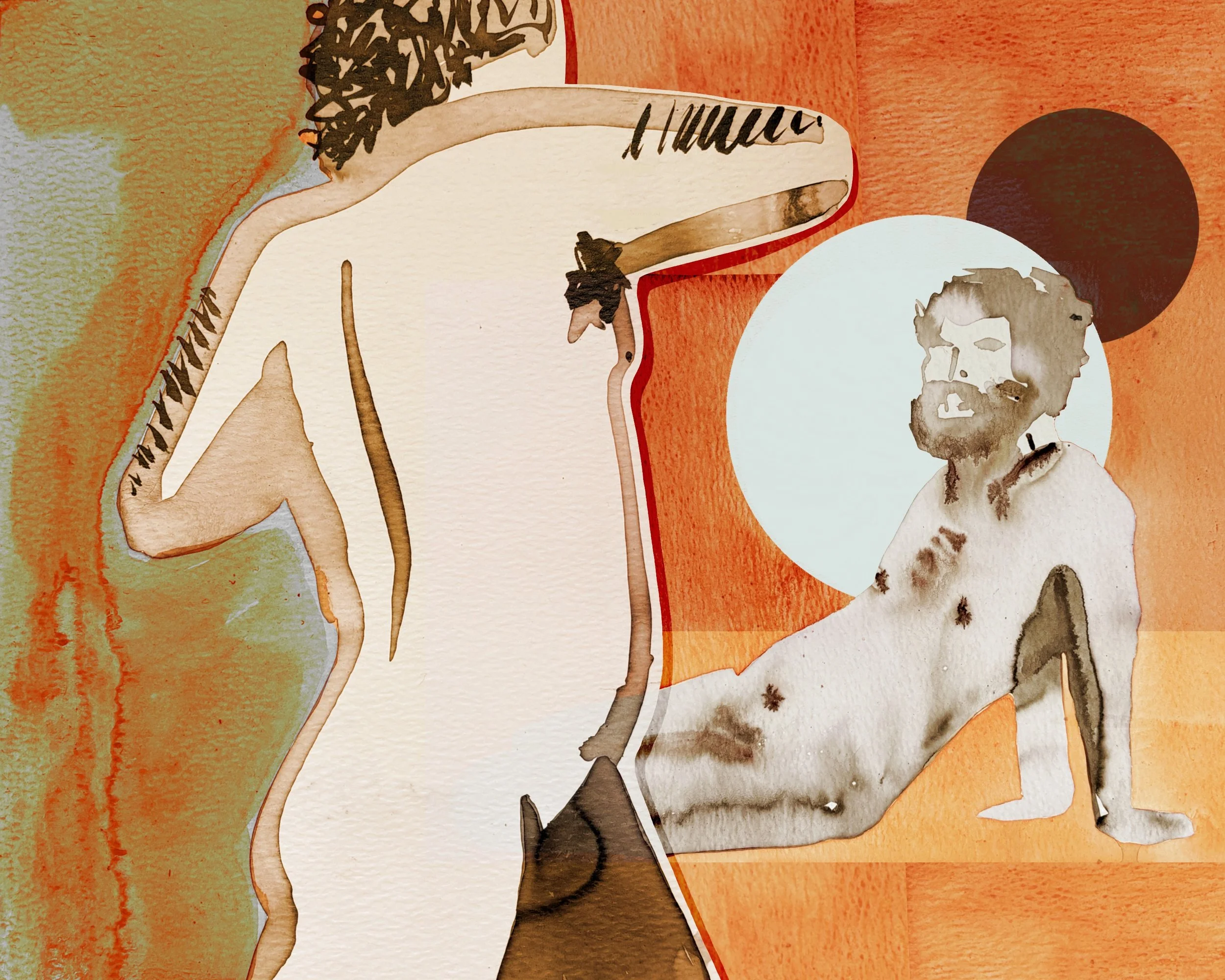 "The male eclipse" Watercolor and digital collage 