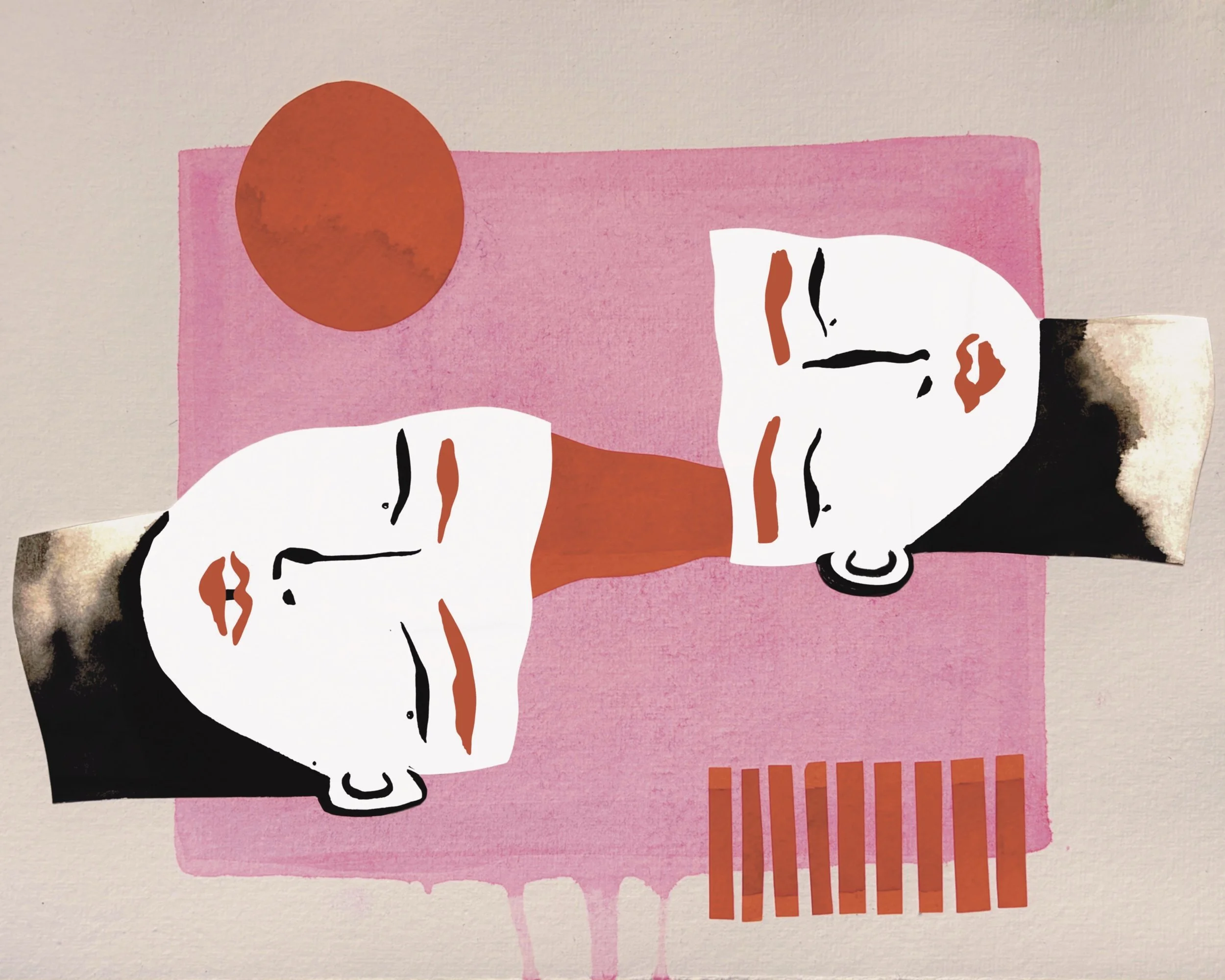 "The parallel of sisters" watercolor, cut paper, and digital collage