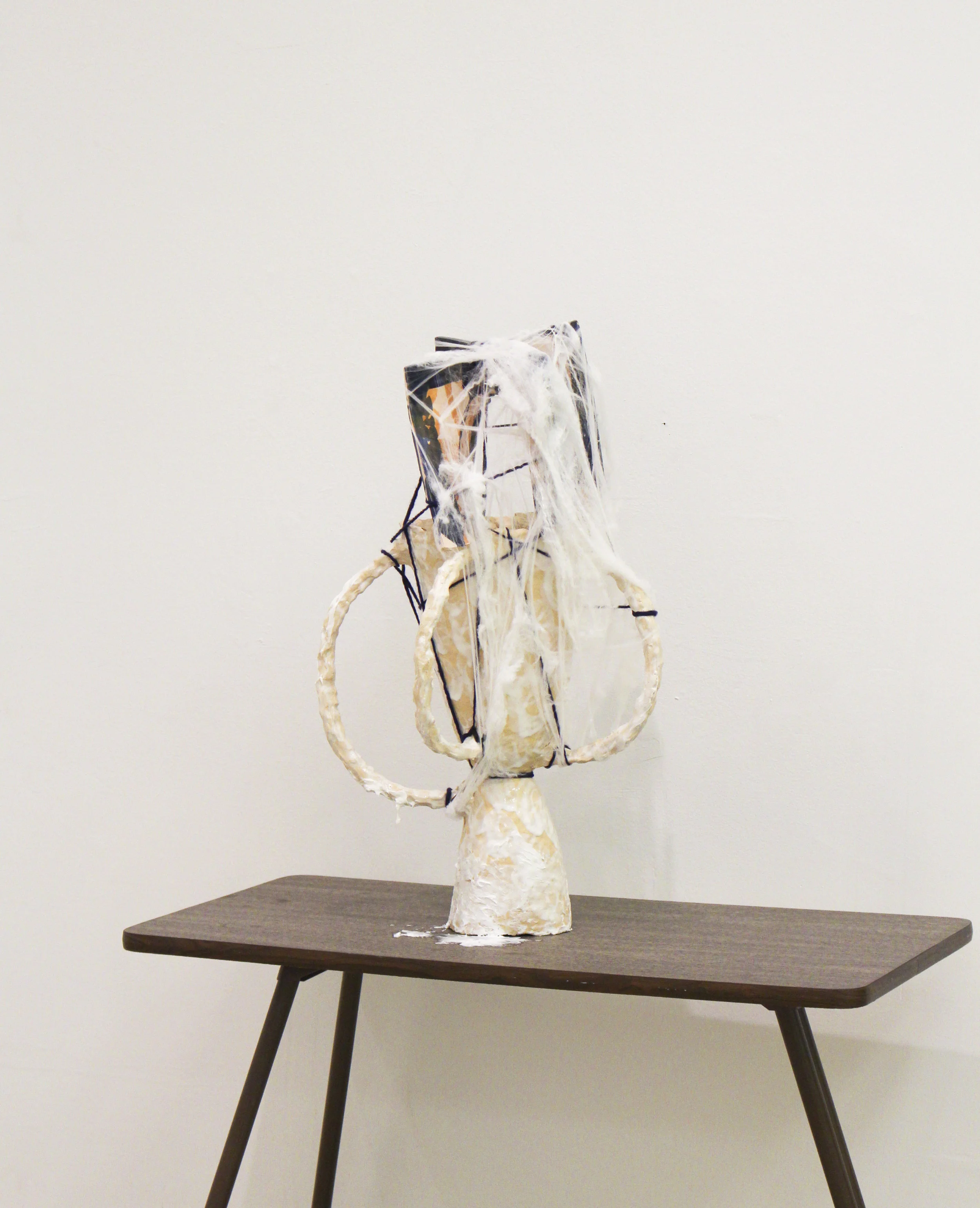 Warmth, A Noun, A Good Feeling Ceramic, glaze, polymer clay, yarn, synthetic cobwebs, lotion 24h x 19l x 18x in 2017