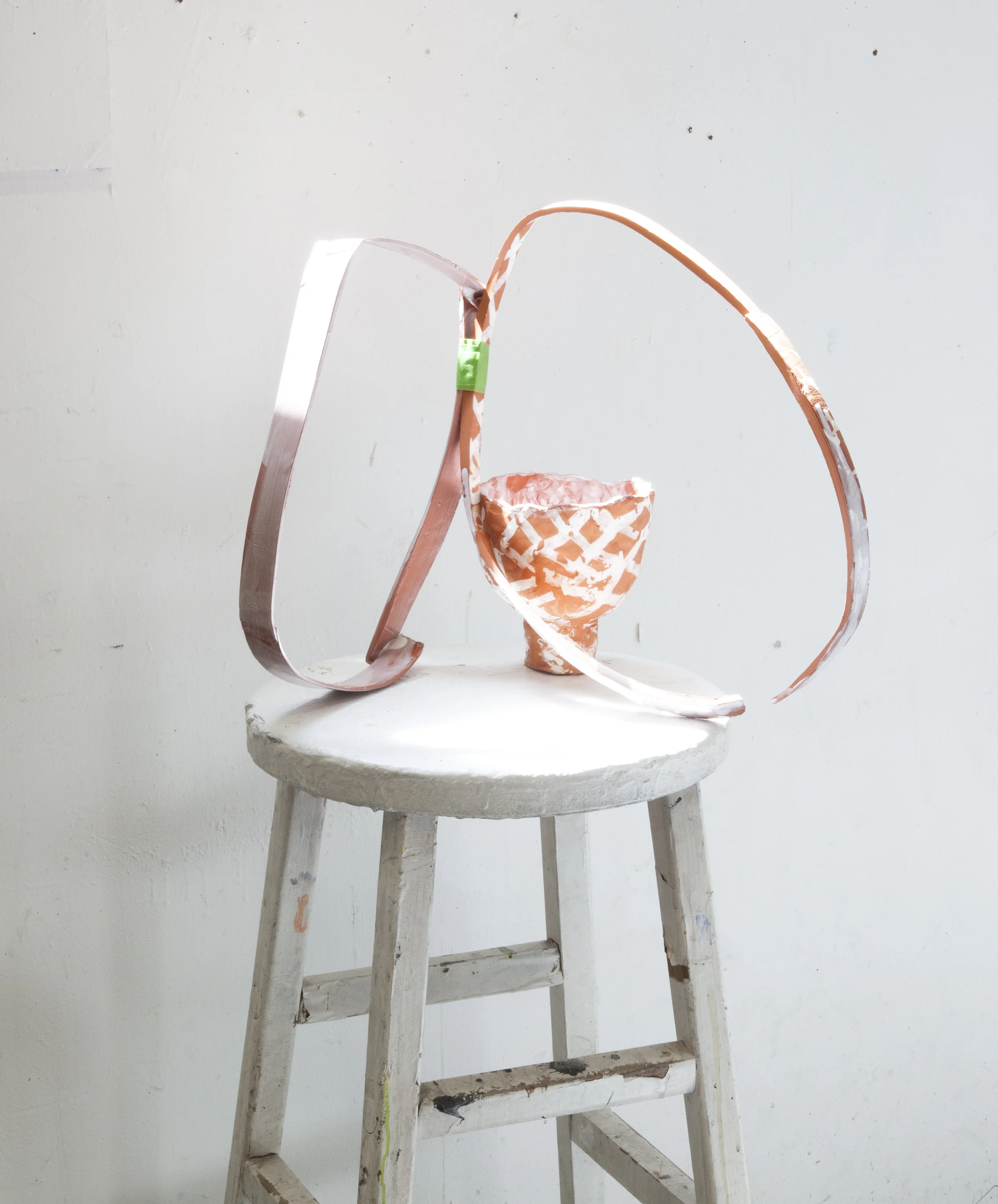 A False Desire Ceramic, glaze, masking tape, stool 15h x 17l x 9w in 2018