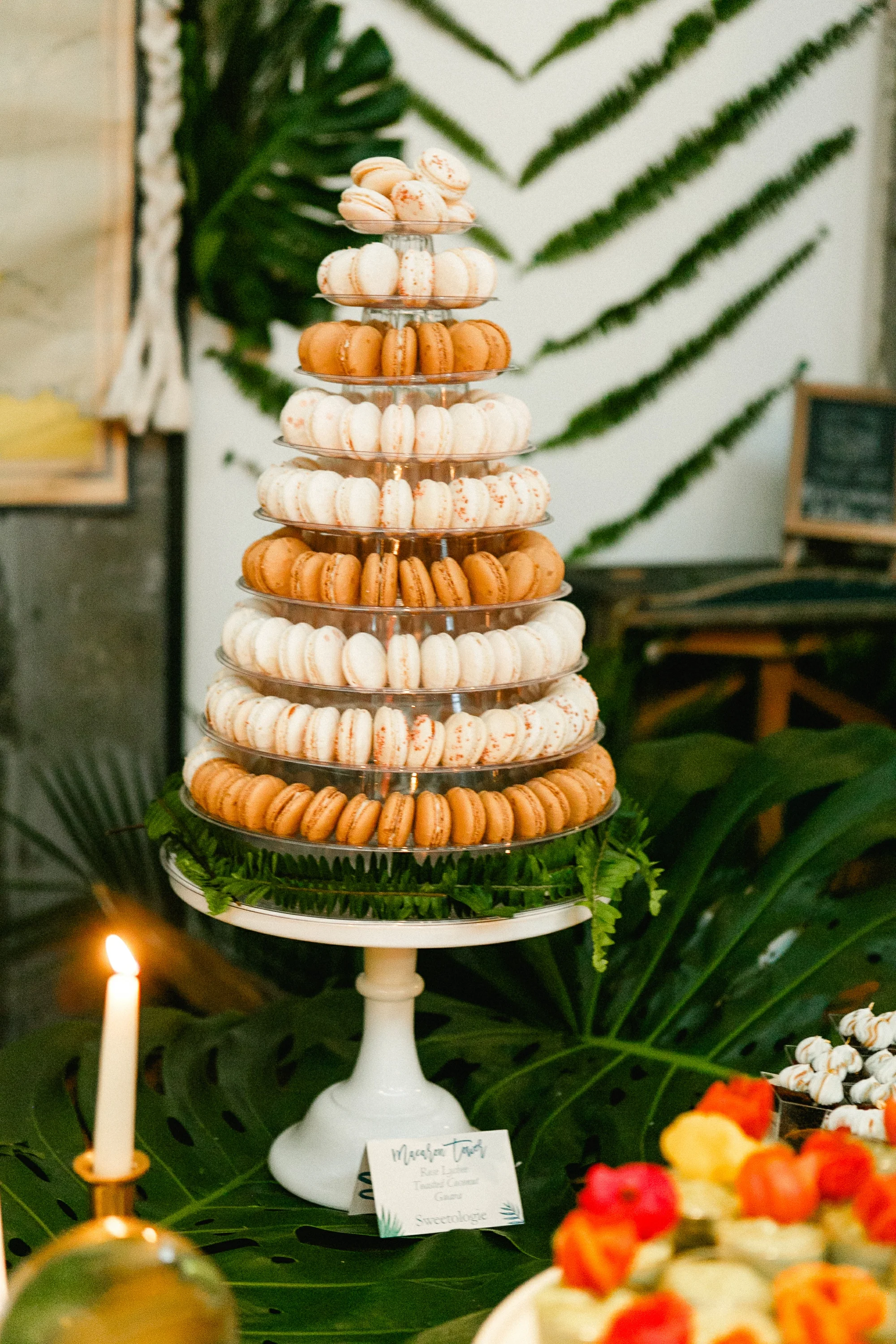 Macaron tower displaying 200 mini macarons