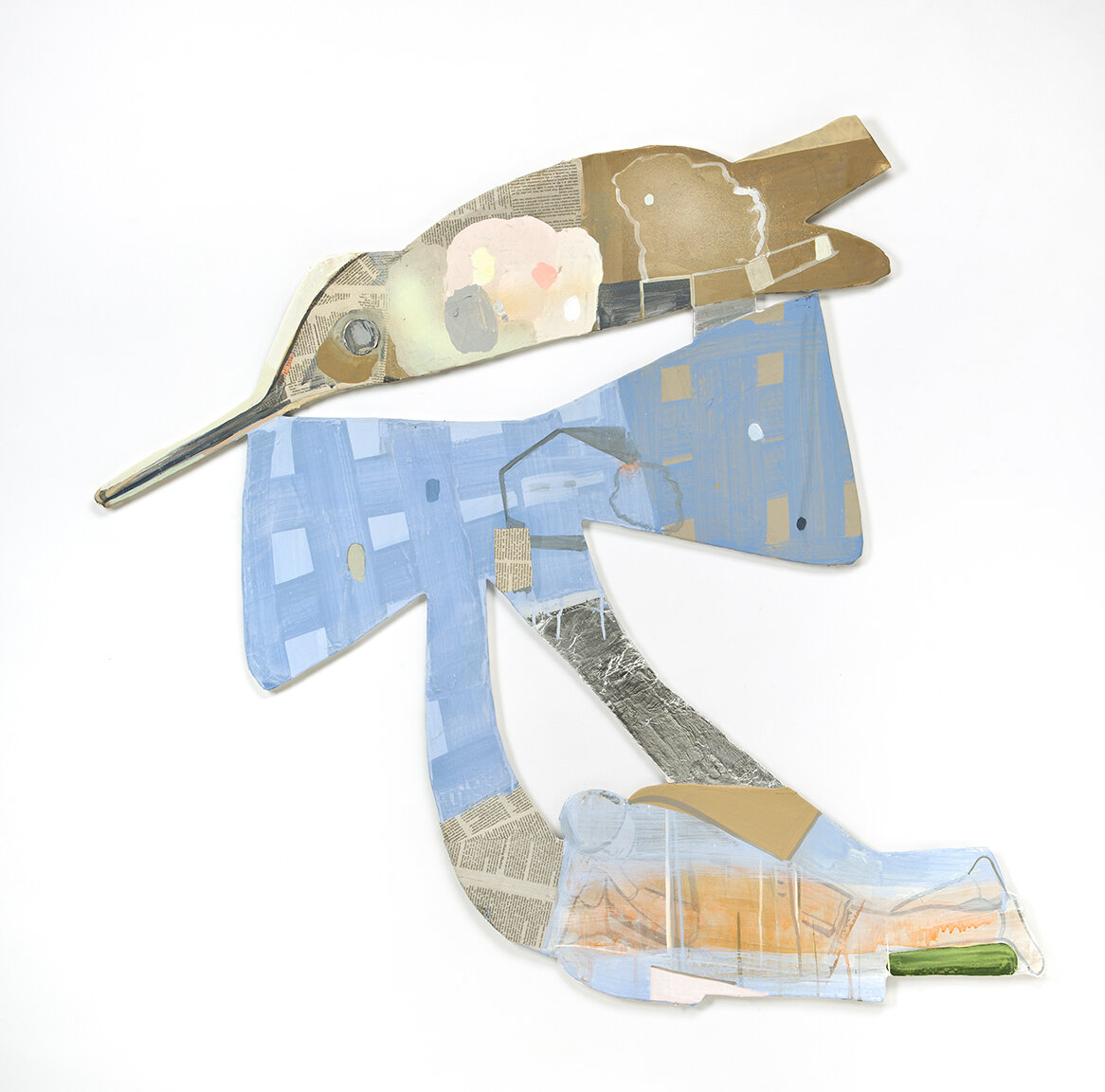 Hummer, Bow and Sleeping Soldier 41” x 40”, acrylic, flashe, ink, collage on wood, 2017. @Jen Tough Gallery