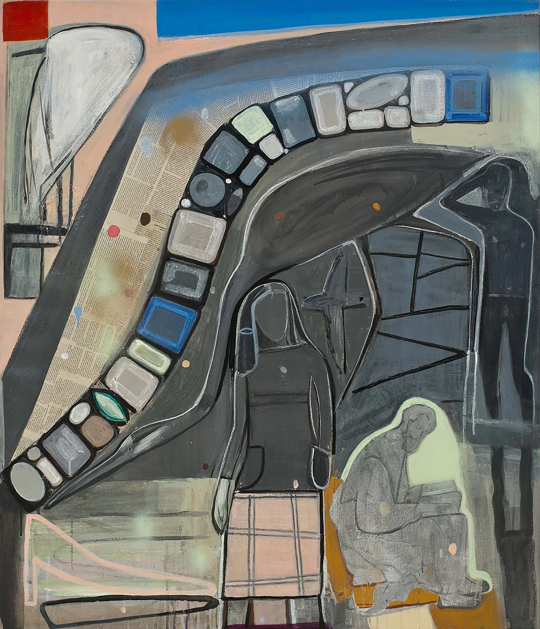  “Byzantine Slough” “46” x 39” Acrylic, Flashe, Spray, Collage on Canvas. 2019 