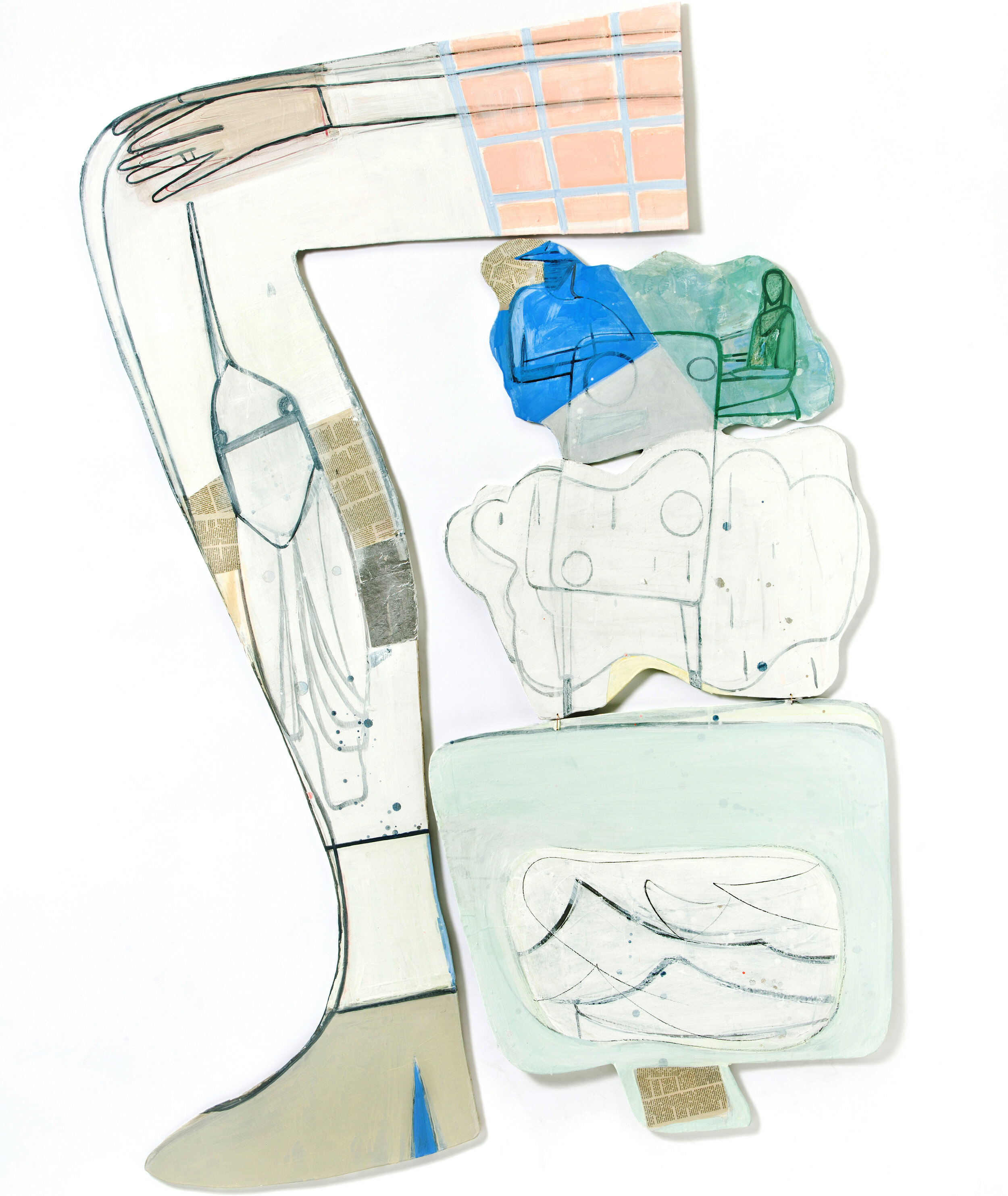 Dinner Party 72” x 51”, acrylic, flashe, Ink, collage on wood , 2018