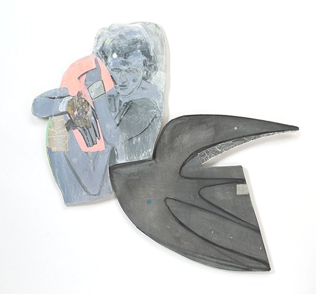 Embrace, 35” x 31”, mixed media on fabric and wood